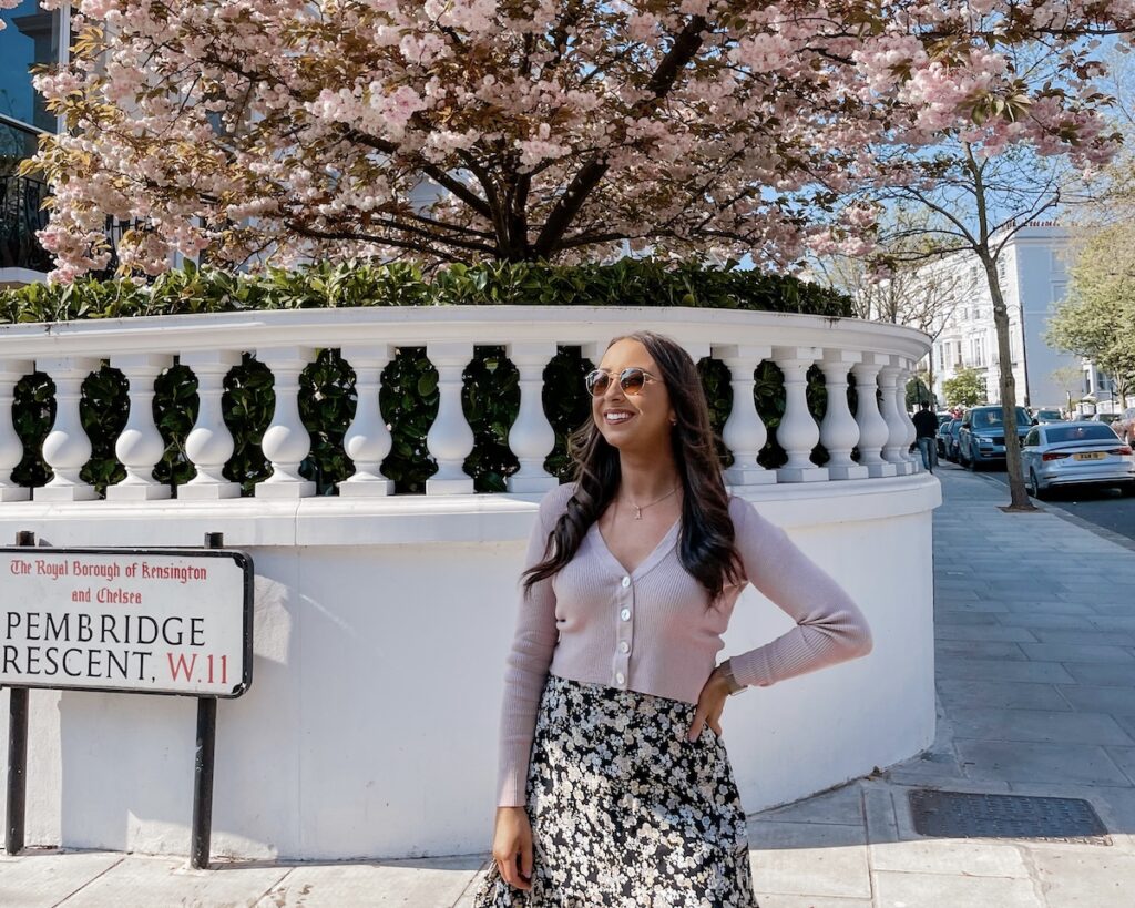 Pembridge Crescent Notting Hill with cherry blossoms